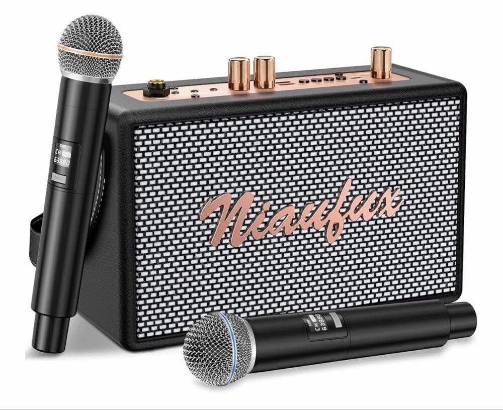 S16 Retro Karaoke Machine with 2 Wireless Microphones Bluetooth